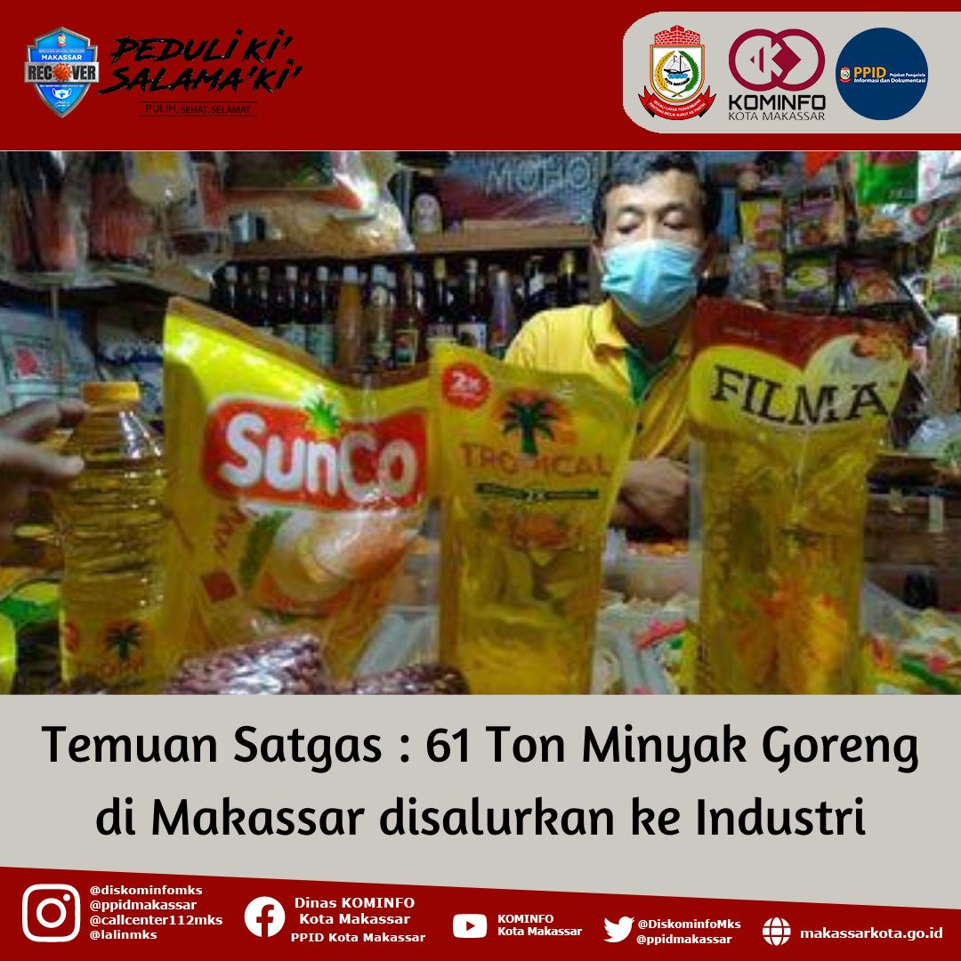 Temuan Satgas: 61 Ton Minyak Goreng di Makassar Disalurkan ke Industri