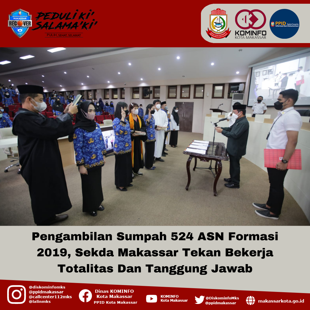 Pengambilan Sumpah 524 ASN Formasi 2019, Sekda Makassar Tekan Bekerja Totalitas Dan Tanggung Jawab