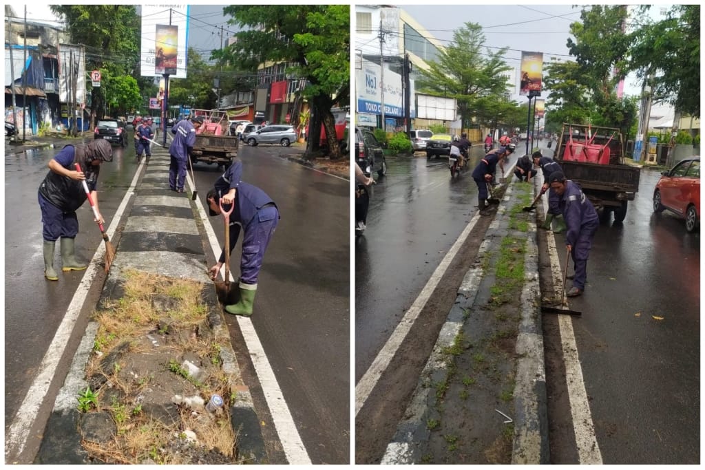 Satgas Dinas PU Kota Makassar Rapihkan Median Jalan