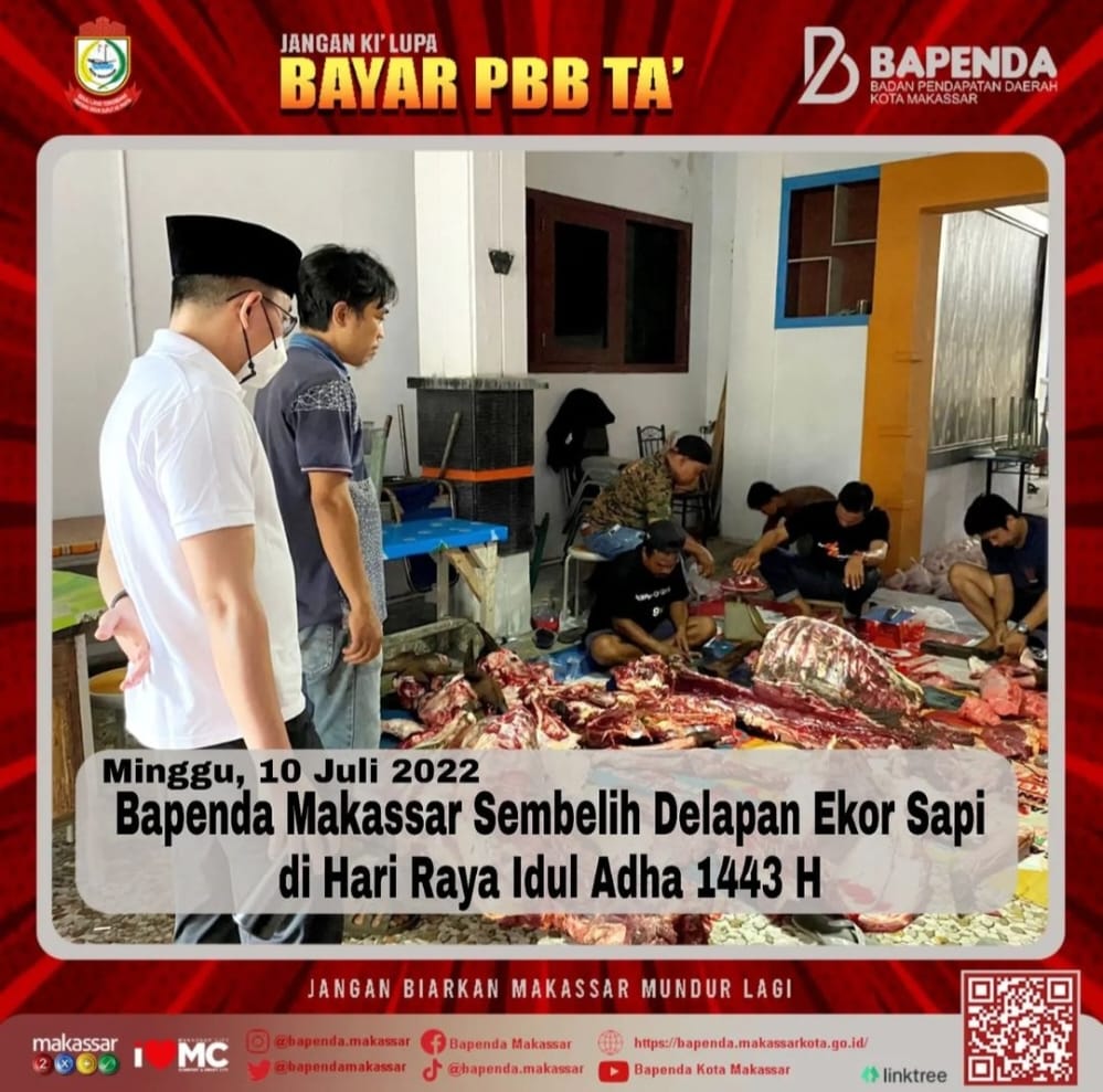 Bapenda Makassar Sembelih Delapan Ekor Sapi dihari raya Idul Adha 1443 H