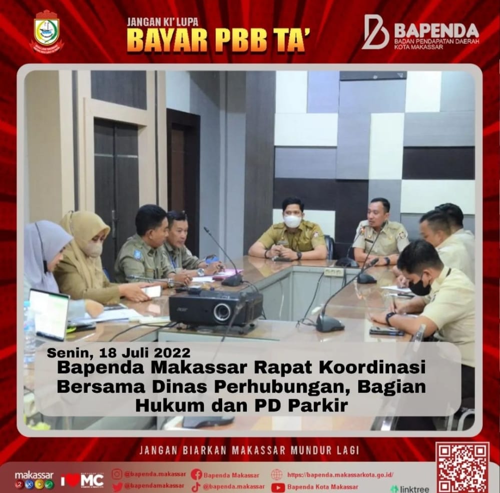 Bapenda Makassar Rapat Koordinasi bersama Dinas Perhubungan, Bagian Hukum dan PD Parkir.