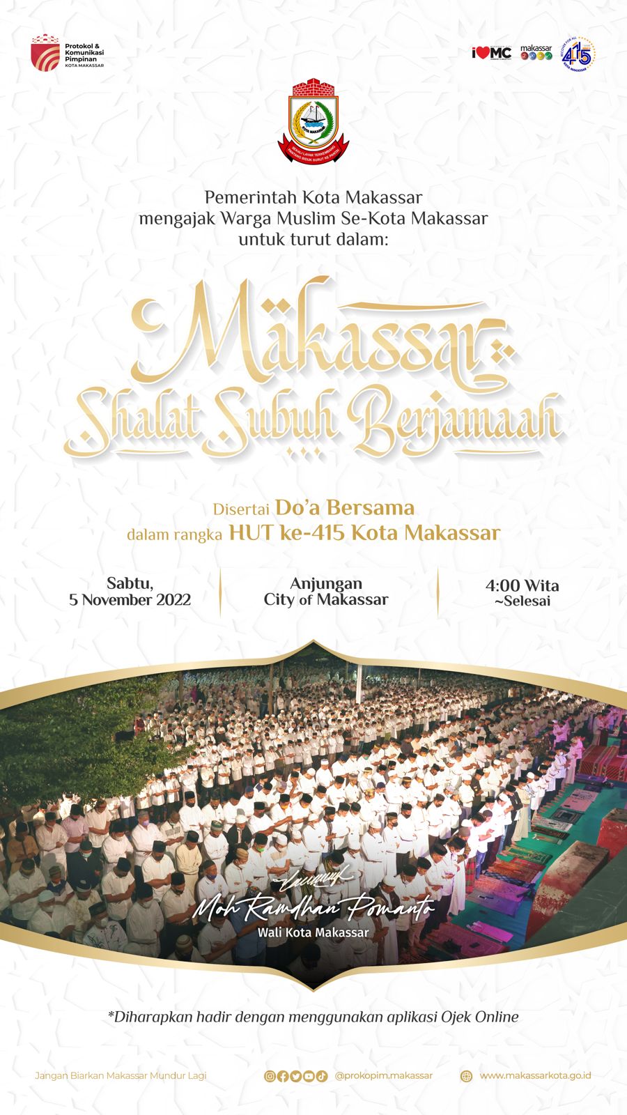 Jelang HUT Kota Makassar Ke 415, Danny Ajak Warga Muslim Shalat Subuh Berjamaah