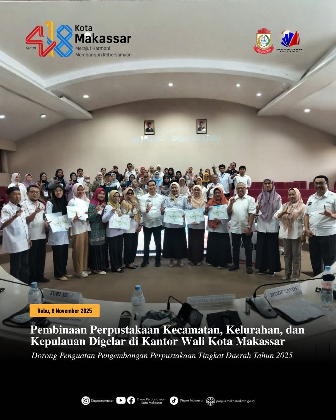 Pembinaan Perpustakaan Kecematan,kelurahan, dan Kepulauan Digelar di Kantor Wali Kota Makassar