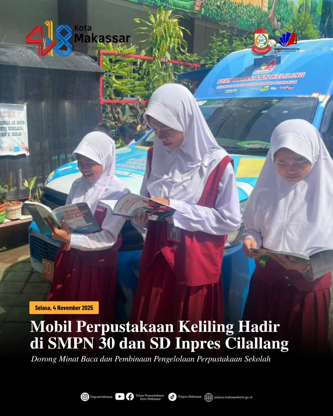 Mobil Perpustakaan Keliling Hadir di SMPN 30 dan SD Inpres Cilallang