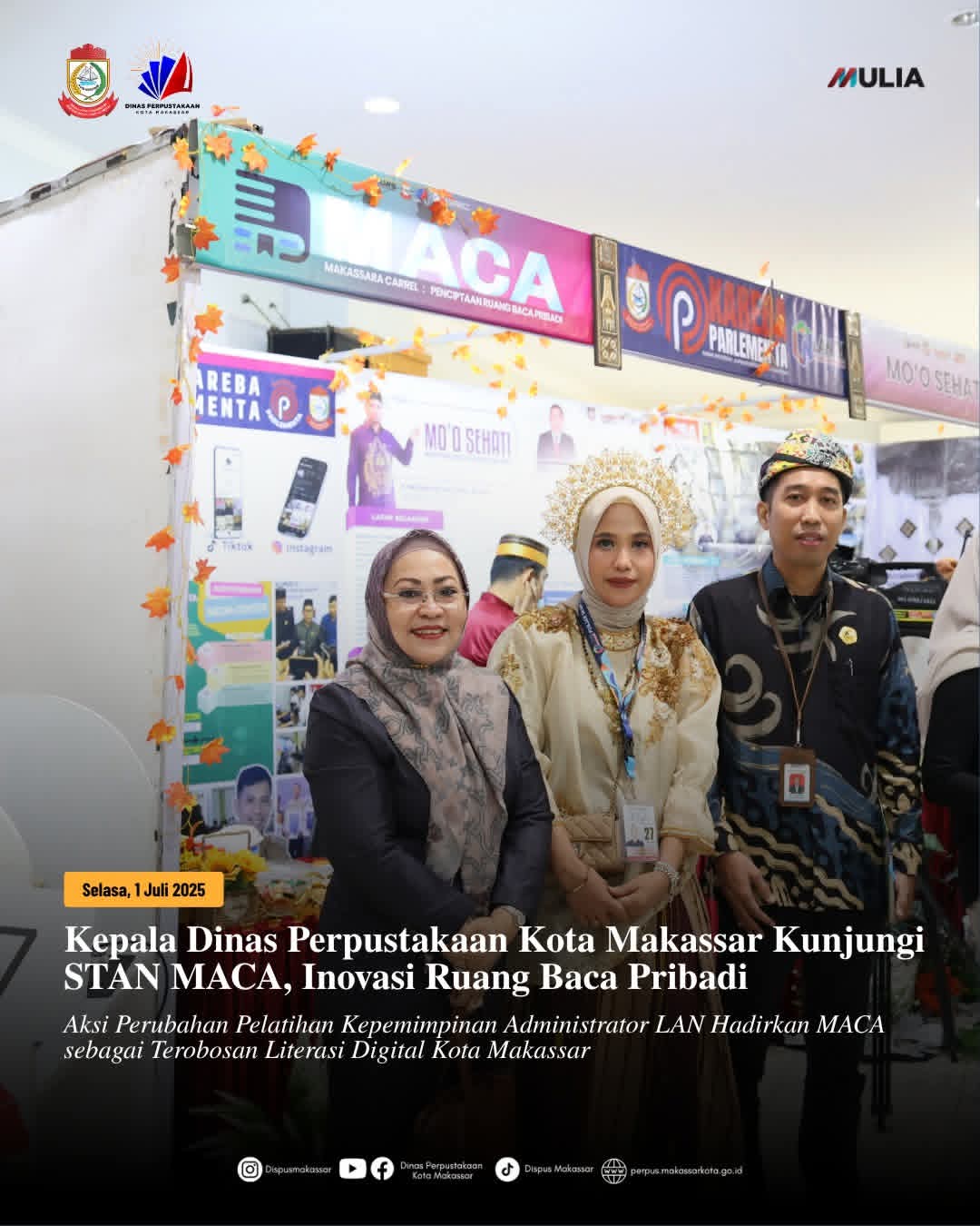 Kepala Dinas Perpustakaan Kota Makassar Kunjungi STAN MACA, Inovasi Ruang Baca Pribadi