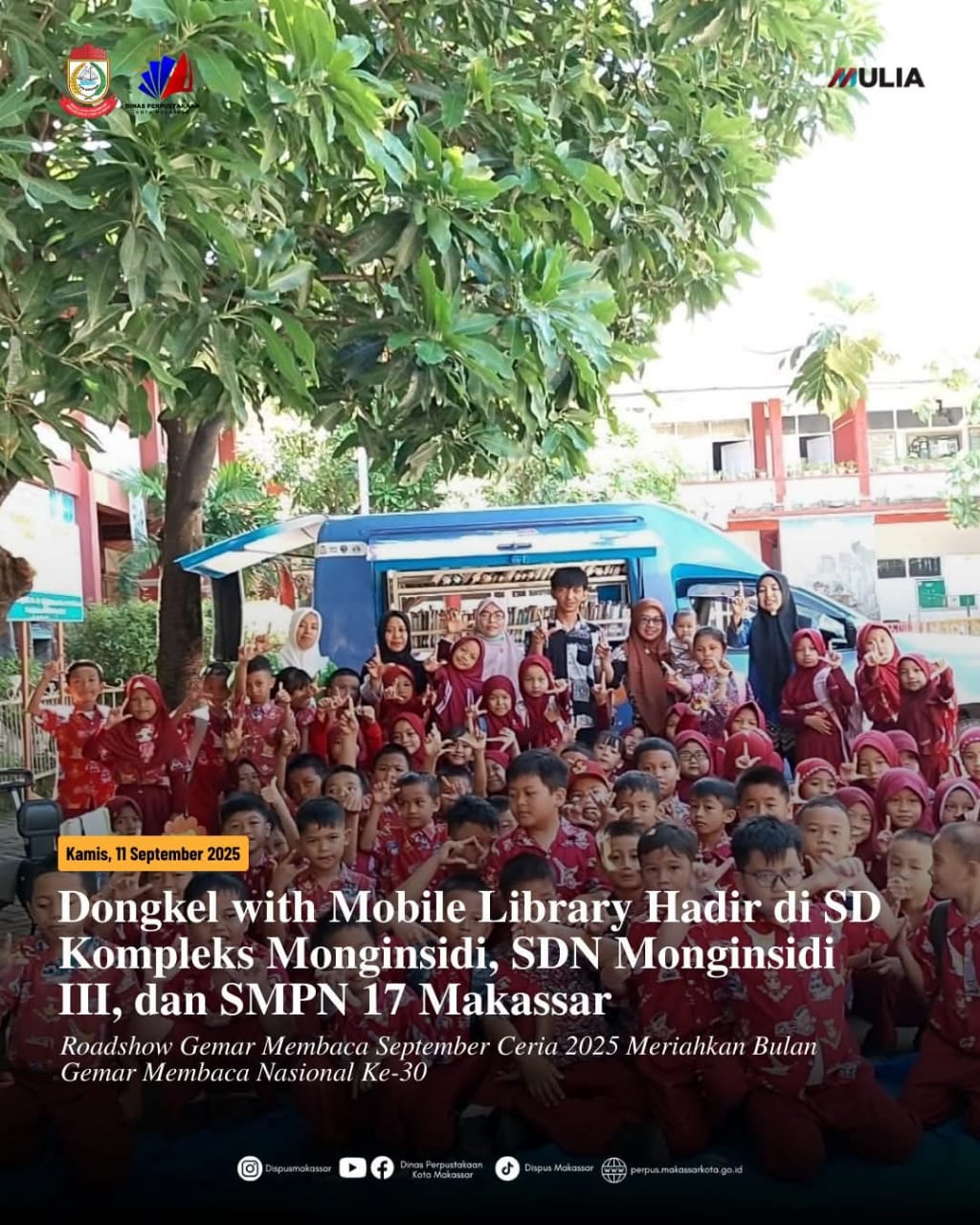 Dongkel with Mobile Library Hadir di SD Kompleks Monginsidi, SDN Monginsidi III, dan SMPN 17 Makassar