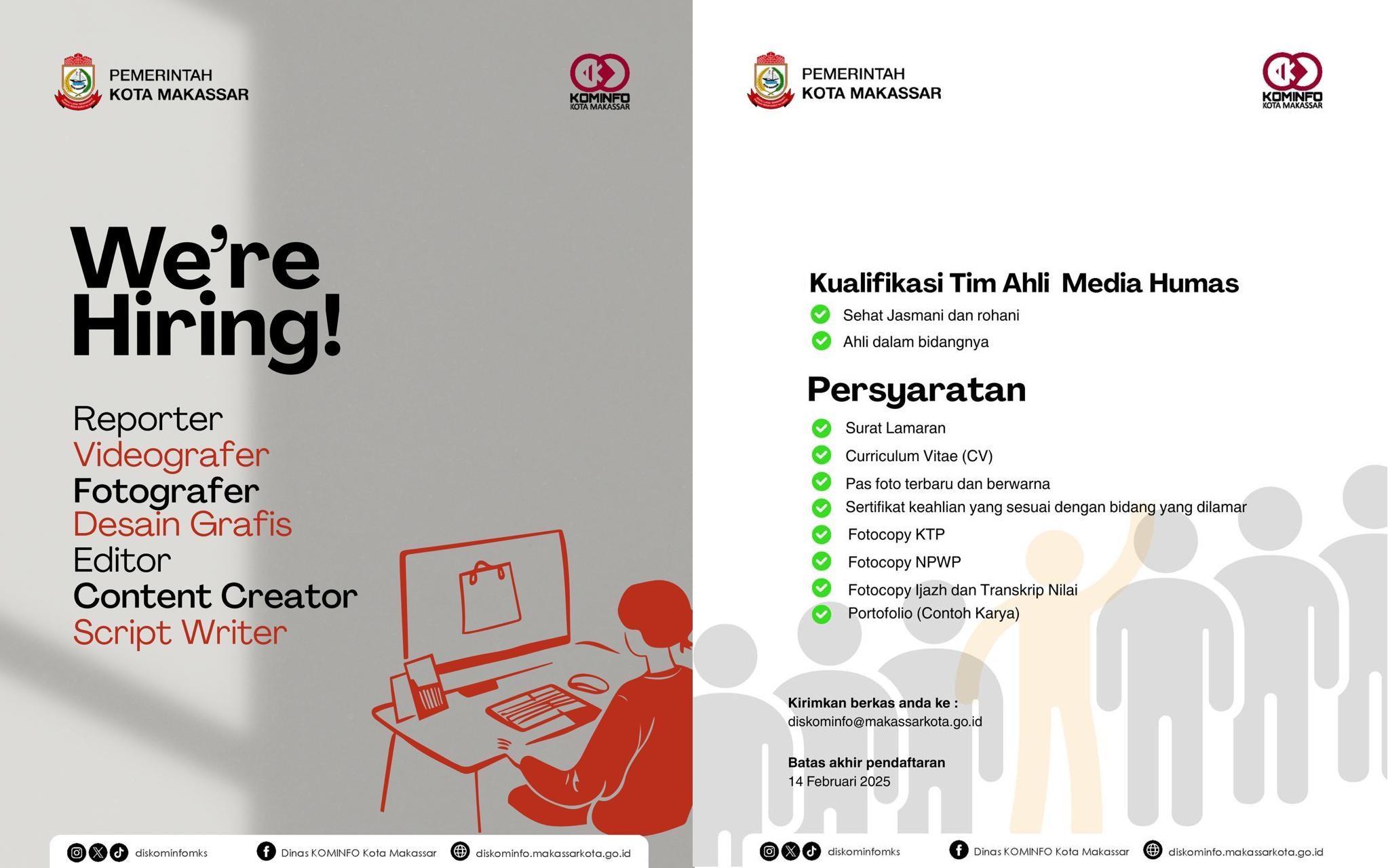 Penerimaan Reporter,  Fotografer, Videographer, Desainer grafis, Editor, Script Writer dan Content Creator